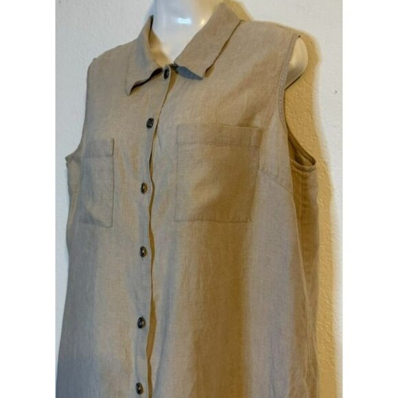 Valerie Stevens Pure Linen Button-Down Sleeveless Lagen Look Shirt Dress Size 16 - Picture 10 of 13